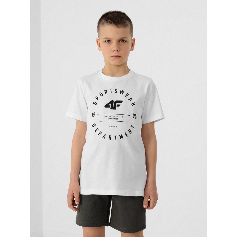 Chłopięca Koszulka 4F Bawełniana T-Shirt Duże Logo Biały