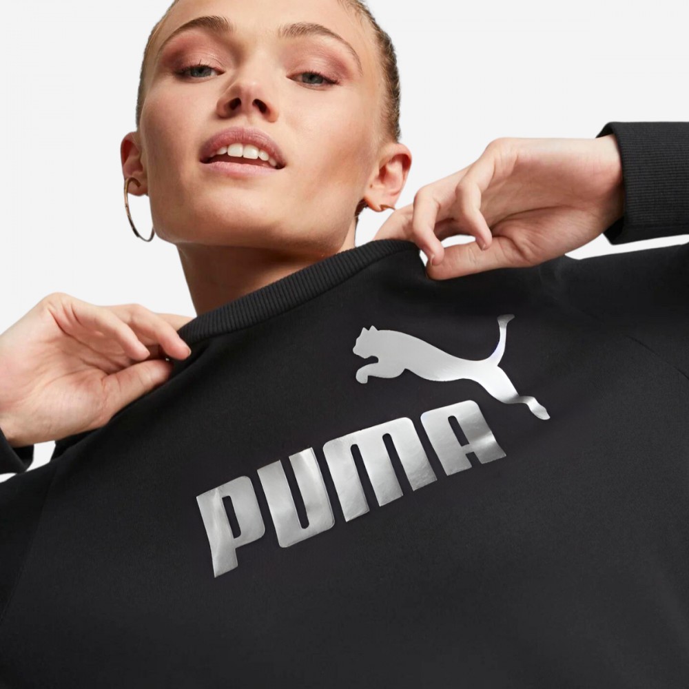 Bluza Puma Damska Ocieplana Bawełniana Metaliczne logo Czarna