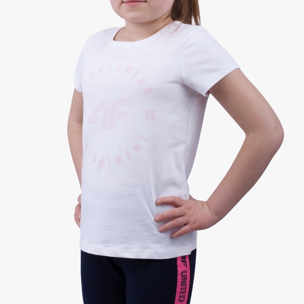 Koszulka Dziewczęca 4F Bawełniana Krótki Rękaw Biała