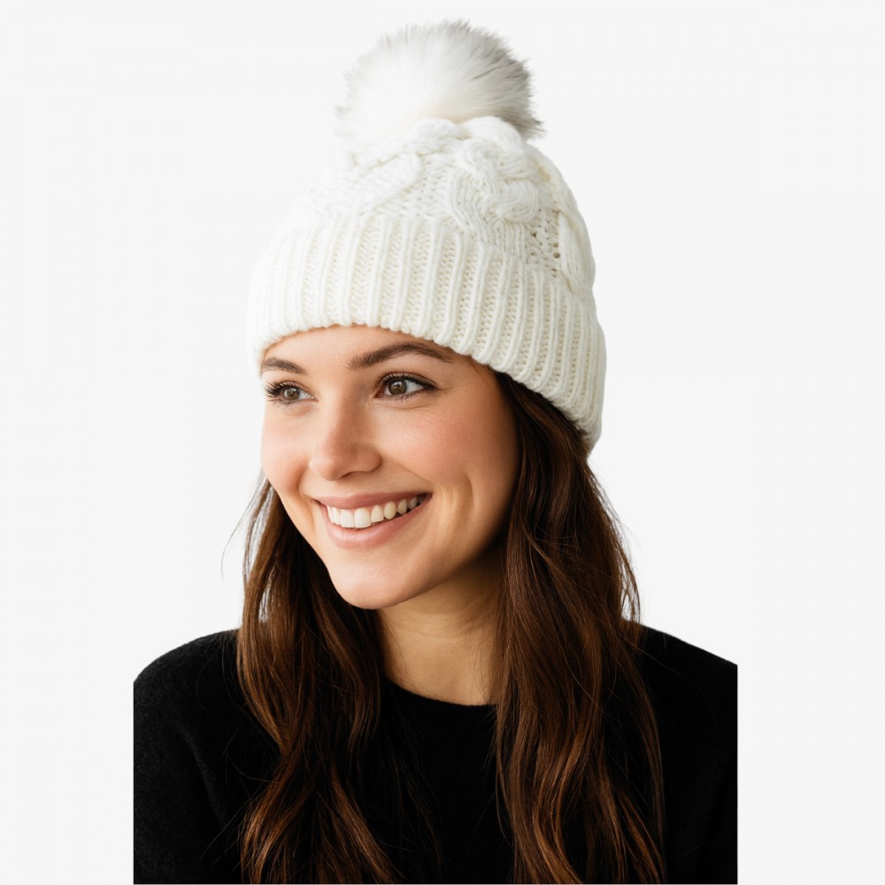 Czapka Zimowa 4F z Pomponem Dziewczęca Kremowa