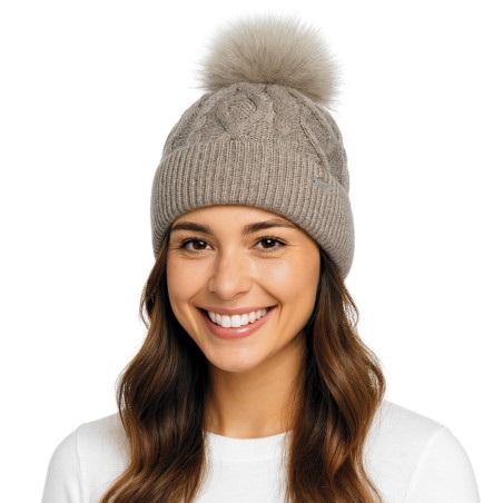 Czapka Zimowa 4F Damska Z Pomponem Beżowa